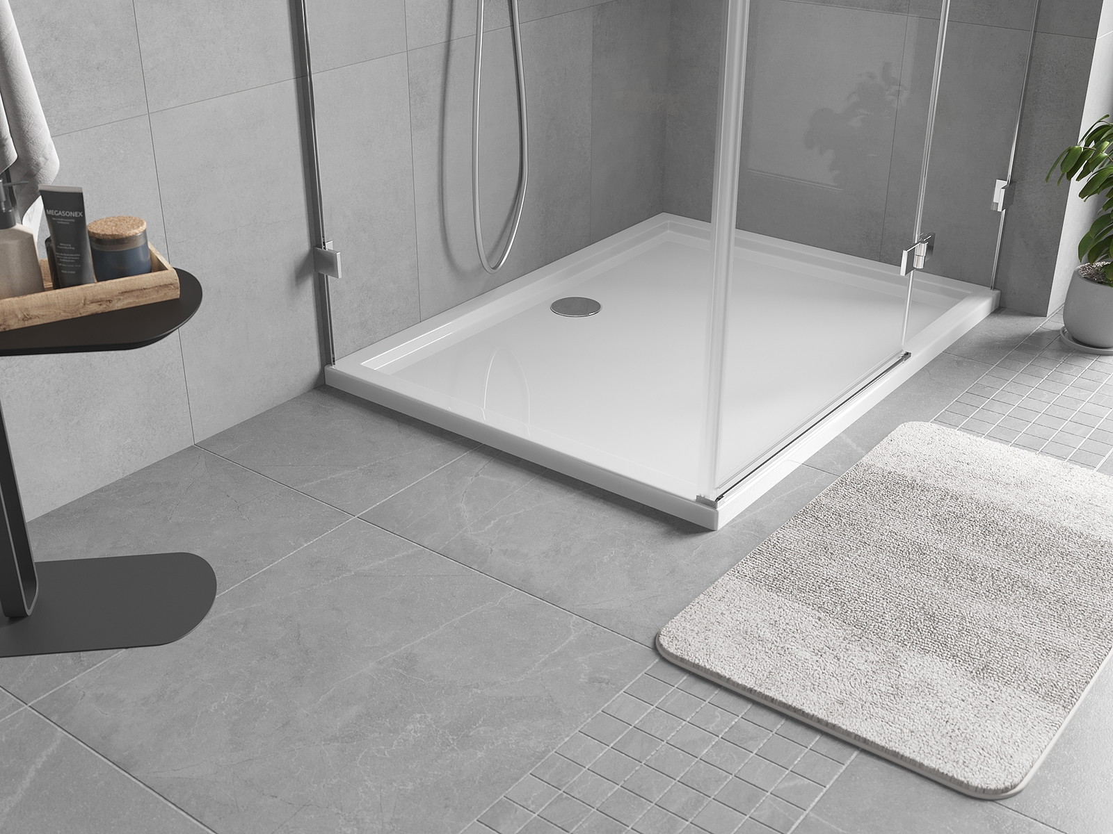 Mexen Flow brodzik prostokątny slim 95 x 100 cm, biały połysk - 46R109510